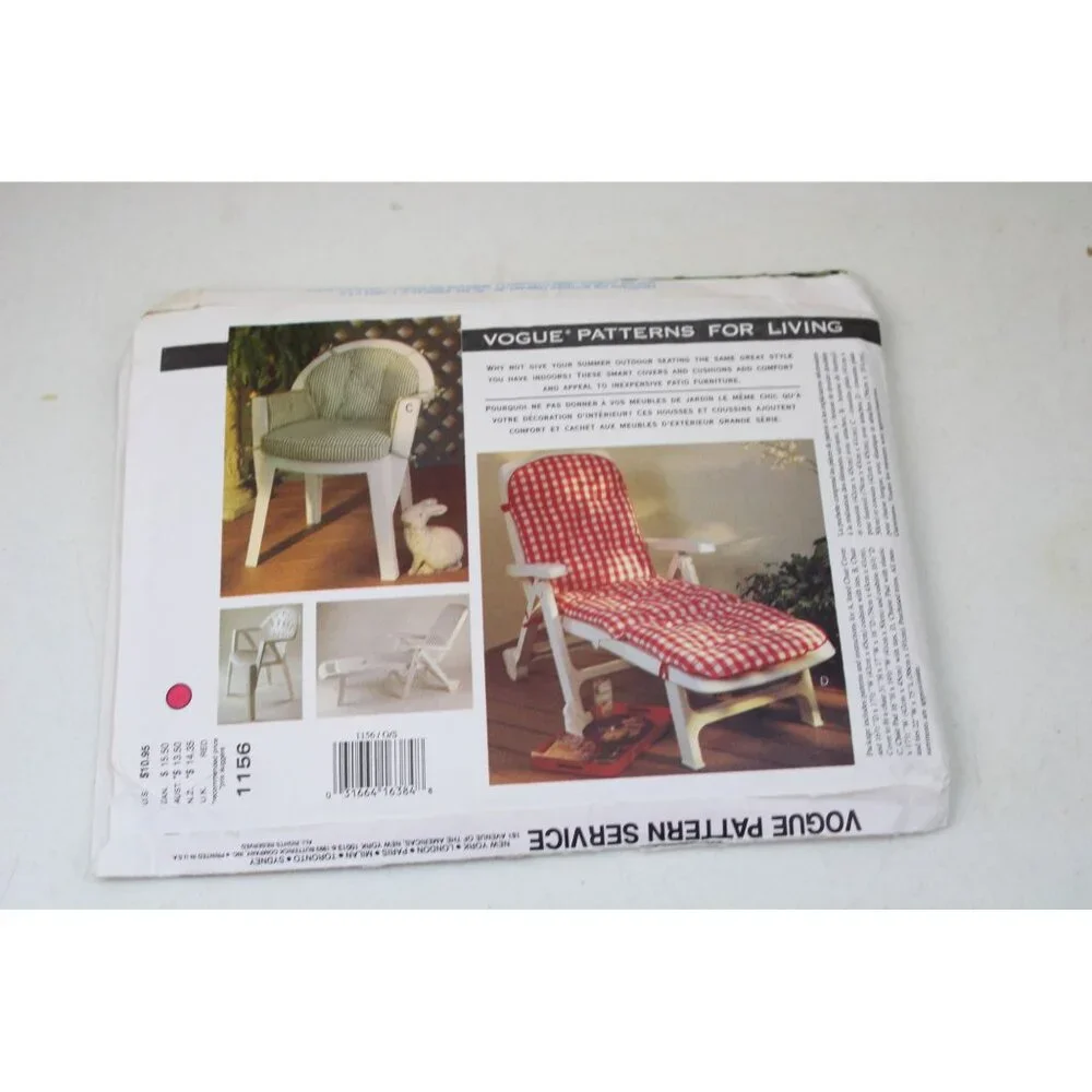 UNCUT Vogue 1156 Pattern for Living Chair Cover Lounge 93539 - Picture 3 of 3